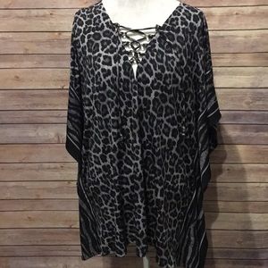 Michael Kors Plus Black Leopard Poncho